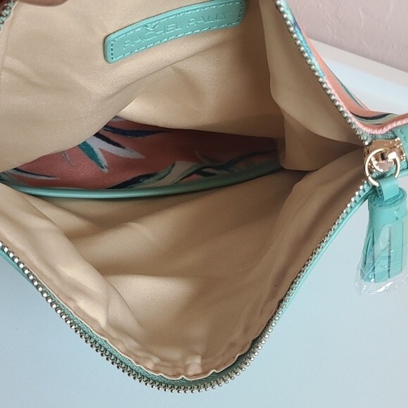 Rachel Pally Vegan Leather-Trimmed Reversible Floral Clutch Mint Green & Pink - Picture 6 of 10